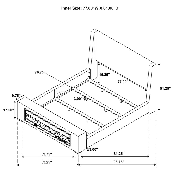 Preston Wingback Bed with Flame Visualizer and Bluetooth Speaker