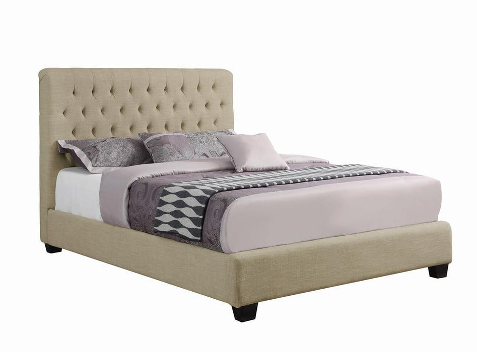 Chloe Transitional Oatmeal Upholstered California King Bed