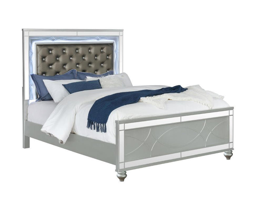 Gunnison California King Panel Bed with LED Lighting Silver Metallic