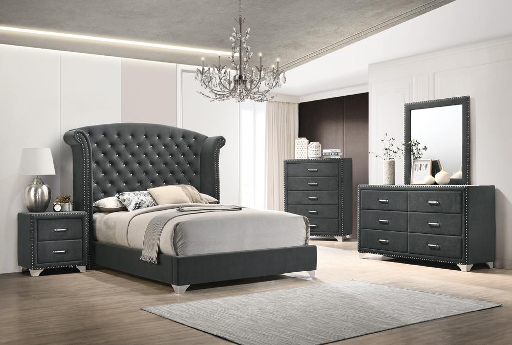 Melody California King Wingback Upholstered Bed Grey